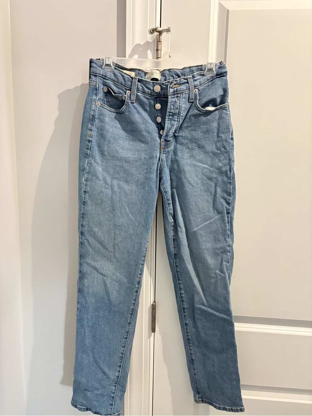 Womens Light Blue High-Rise Straight Leg Jeans
